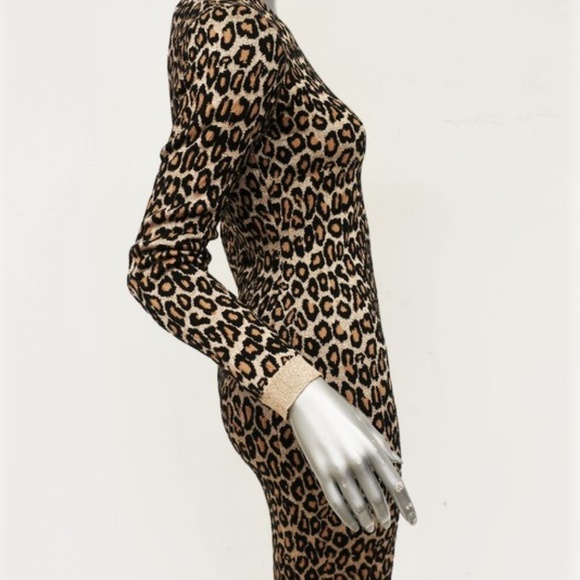 Miu Miu Leopard Print Sweater Dress Gold Lurex - Picture 3 of 8